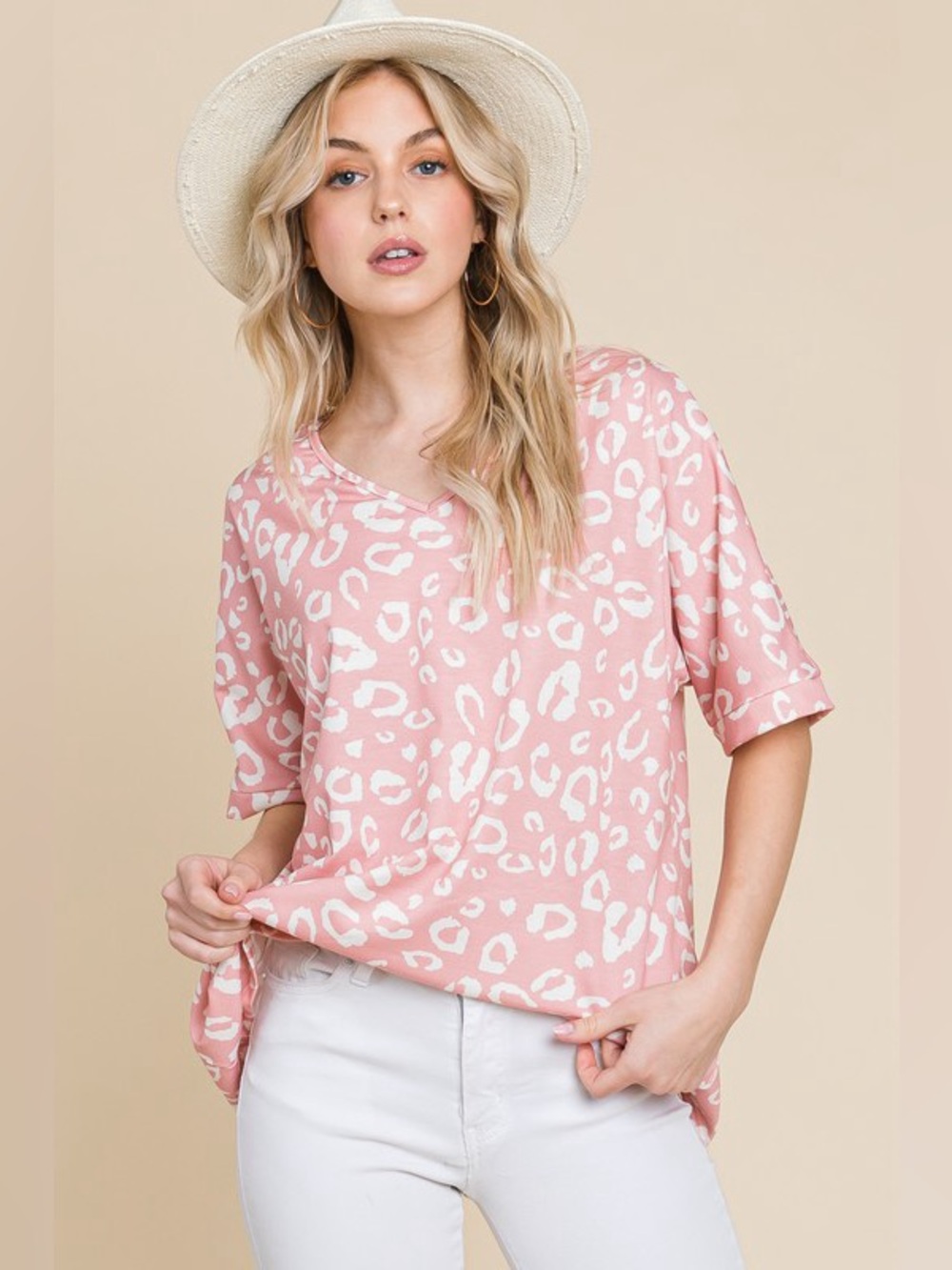 BOMBOM Loose Fit Animal Print Soft Knit Top